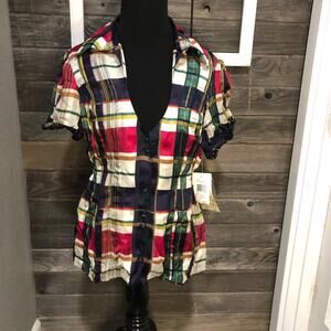 Guess 100% silk wild raspberry vintage blouse women's size large NEW